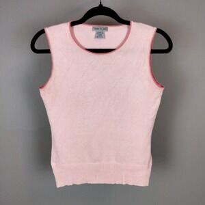 Vintage Mac & Jac Silk Blend Contrast Trim Knit Tank Top Pink Y2K Shell